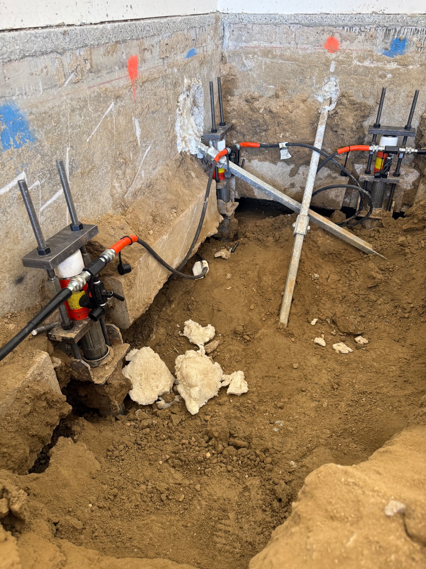 Push or resistance piers as well as tiebacks