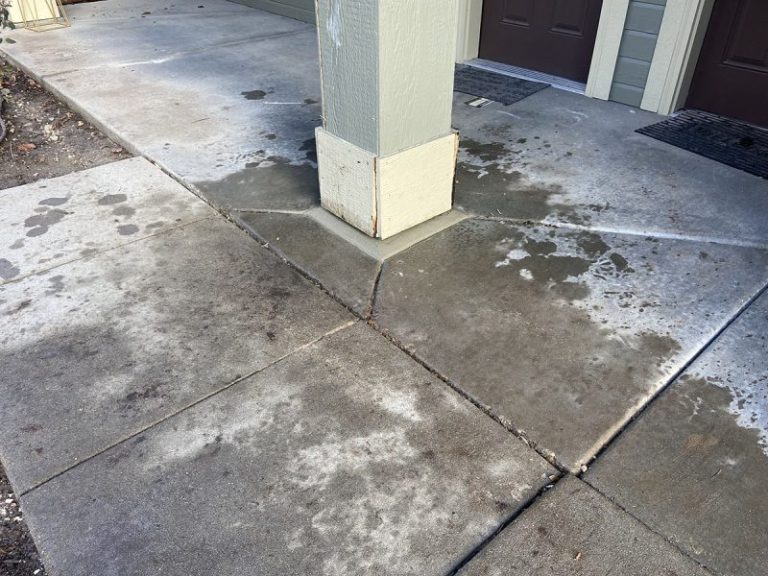 apartment porch pillar and settled concrete repair area (image 12)