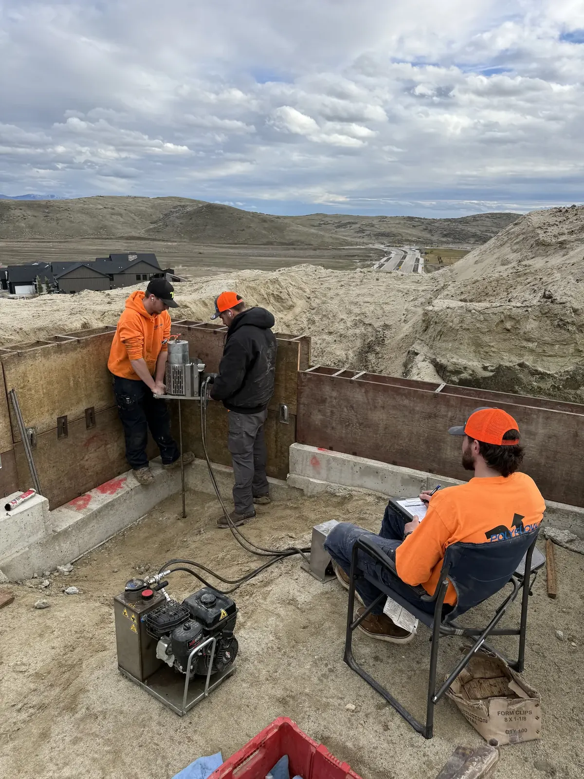 Soil compaction testing at a Polyflow jobsite, the type of on-site evaluation used for properties in Greenleaf