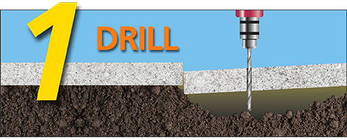 Drilling small injection ports into a settled concrete slab