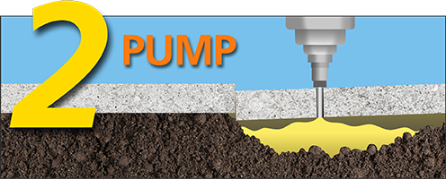 Injecting polyurethane foam beneath a sunken concrete slab to raise it